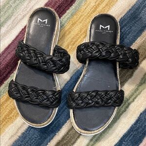Marc Fisher Black Braided Double-Strap Slide Sandals